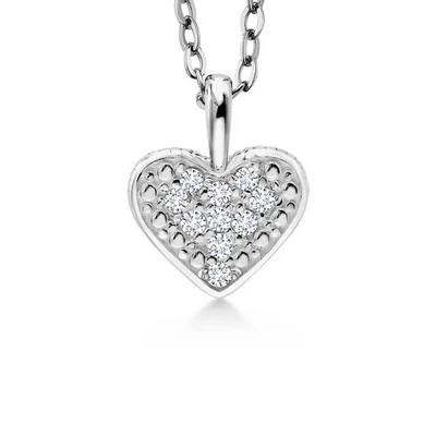 Collares colgantes pequeños de plata de ley 925 con diamantes cultivados en laboratorio blancos en forma de corazón Foto 1 de 3