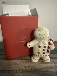 Statuina natalizia Lenox pan di zenzero ragazzo con bastone di caramelle accenti oro 5,5"H in scatola - Foto 1 di 11