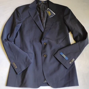 Ralph Lauren Blazer Medium Sport Coat Double Vent Navy Wool Blend Two Button New - Picture 1 of 16