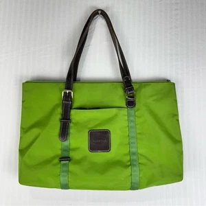 Bric's Boutique Sportina Shopper Green Nylon/Brown Leather Medium Tote Bag Purse - Picture 1 of 9