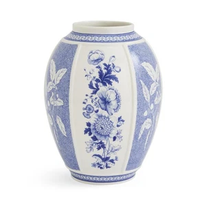 Blue Italian Vase, 10-Inch Porcelain Decorative Accent with British Flowers -... - Picture 1 of 7