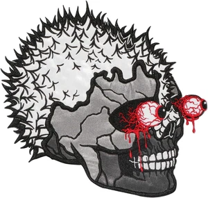 Large Skull Iron-On Patch Embroidered Applique Badge, Bold Spiky Design with 3D  - Picture 1 of 6