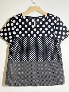 Talbots EUC Black/Ivory 100% Silk Polka Dot Short Sleeved Blouse Top Shirt 10 P - Picture 1 of 6