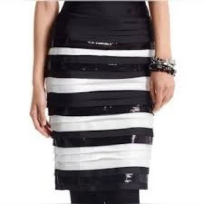 Falda Lápiz Casa Blanca Mercado Negro Rayas Lentejuelas Satinadas 10 Capas en Niveles Foto 1 de 4