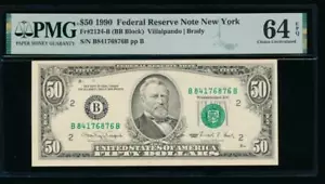 AC $50 1990 New York FRN PMG 64 EPQ B-B block Fr 2124-B - Picture 1 of 2