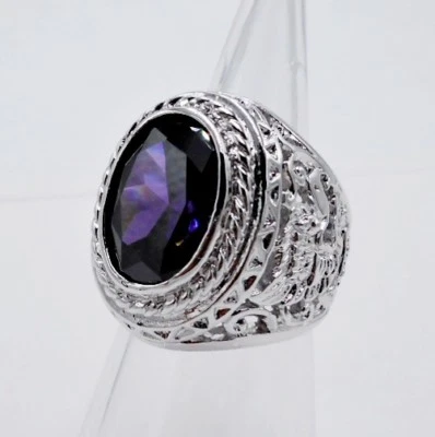 Anillo Hombre Morado Amatista Simulado Oro Blanco 18K Relleno Garuda Plata Talla 10 Foto 1 de 4