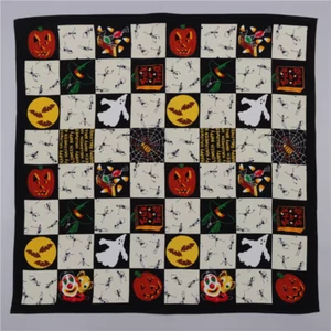 100% Silk Halloween Novelty Square Scarf Pumpkin Ghost Bat - 53x53 cm - Picture 1 of 5