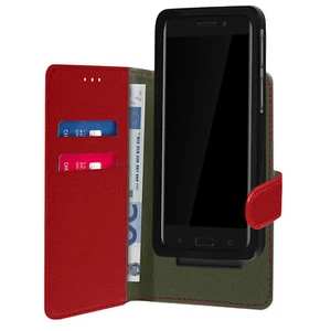 Case for 5.31-5.8" Phones with Denim Print, Wallet and Video Stand - Red - Picture 1 of 6