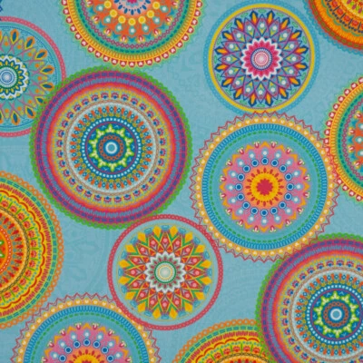 Outdoorstoff Dralon Teflonbeschichtung Mandalas türkis mulitcolor 1,40m Breite - Bild 1 von 4