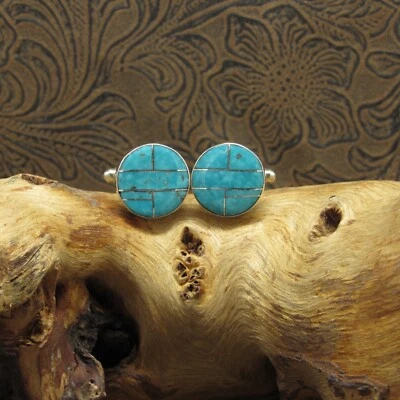 Turquoise Sterling Silver Inlay Cufflinks - Image 1 of 4