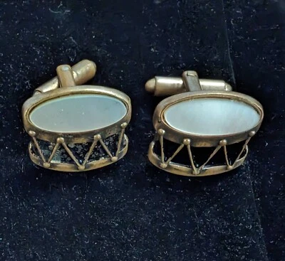 Vintage Drum Cufflinks - Black Paint and Faux Mother Of Pearl - Image 1 of 2