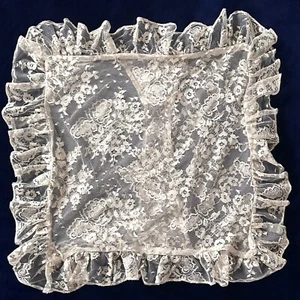 RARE Vtg Heirloom Bella Notte LILY Lace Square Pillow Sham Beige Sheer Shimmer - Picture 1 of 13