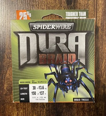 Línea de pesca trenzada Spiderwire DuraBraid ~ Prueba de 30 libras ~ Longitud 150 yardas ~ Verde musgo Foto 1 de 3