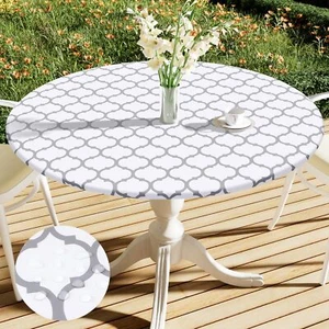 Round Picnic Tablecloth Waterproof Elastic Fitted Table Covers for 36" - 44" ... - Picture 1 of 8