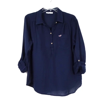 Hollister 束腰上衣衬衫女式 L 码蓝色轻便棉质宽松版型 — 第 1/4 张图片