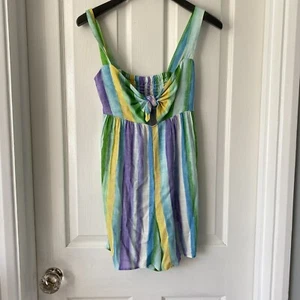 Zara Playsuit Romper Size XS Blue Green Purple Striped Strappy Summer Beach - Picture 1 of 11