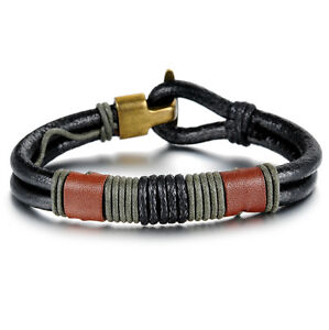 Mens Genuine Leather Braided Rope Wristband Bracelet Surfer TOP QUALITY !