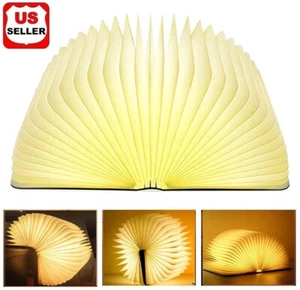 Novelty Portable Folding Wooden Book Lamp USB Rechargeable Desk Night Light New - Picture 1 of 12