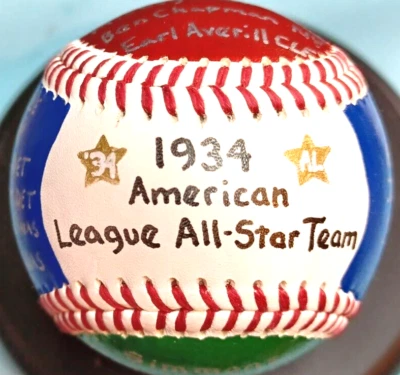 HAND PAINTED BASEBALL 1934 AMERICAN LEAGUE ALL-STAR TEAM BABE RUTH GEHRIG FOXX + - Image 1 of 4