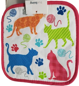 1 Bedruckter Jumbo Topflappen, 8"x8", BUNTE KATZEN, PFOTENABDRÜCKE & FADENKUGELN, TL - Bild 1 von 6