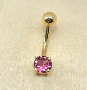 14K Gold Belly Rings, Prong Setting Navel Jewellery with Precious Stone Crystal - Picture 1 of 12