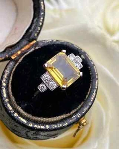 3.80 Ct Emerald Cut Natural Yellow Sapphire Diamond Wedding Ring 14K White Gold - Picture 1 of 6