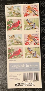 Scott 5126-5129b SONGBIRDS IN SNOW Booklet Pane of 20 US Forever Stamps MNH 2016 - Picture 1 of 2