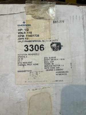 3306 Emerson 1/2 HP Split Phase Special Service Duty Motor - Image 1 of 4