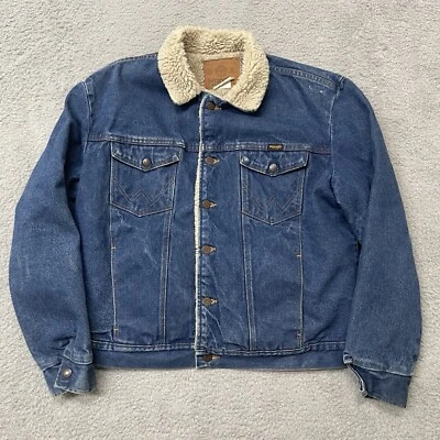 Vintage Men's Jacket Medium Wrangler 1980s Denim Fleece Sherpa Trucker USA MADE - Image 1 of 4