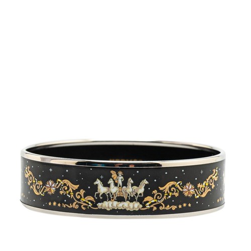 HERMÈS Bracciale Hermes smalto GM cavallo cloisonne argento nero oro metallo donna ottimo
