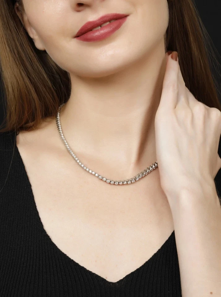 Collar Tenis Riviera 18" Oro Blanco 10K 4Ct Creado en Laboratorio Diamante Punta de Tigre Foto 1 de 4