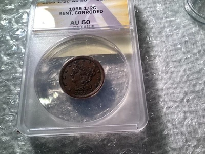 Medio centavo ANACS 1855 CERTIFICADO AU-50 Foto 1 de 4