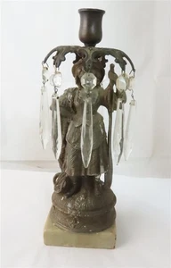 Vintage Cast Metal Figural Girandole Lady Single Candelabra w/ Crystals - Picture 1 of 8