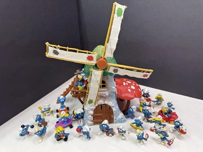 SCHLEICH PEYO SMURFS VTG 1981 Original Smurf Windmill 100% COMPLETE + Smurfs - Image 1 of 2