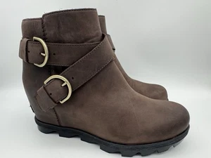 Sorel Joan of Arctic Wedge II WP Leather Buckle Boot Blackened Brown Size 8 US - Picture 1 of 8