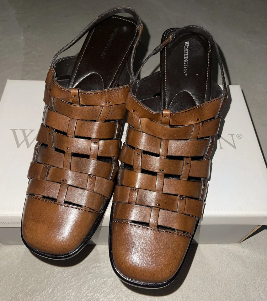 Sandalias Worthington Medianas Marrón Tejido Cesta Cuero Cuña Superior 8.5 Brasil Foto 1 de 4