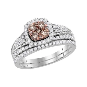 14k White Gold Womens Brown Diamond Bridal Engagement Ring Band Set 1.00 ctw - Picture 1 of 1