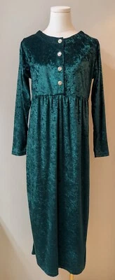 Vestido maxi vintage anos 90 verde cervelle veludo esmagado gótico botões preciosos P - Imagem 1 de 4