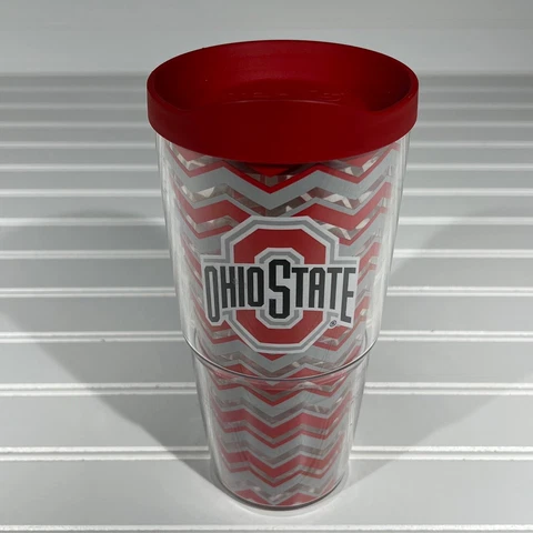 Ohio State Buckeyes 24oz Tervis Tumbler And Lid Herringbone Gray White Red Cover