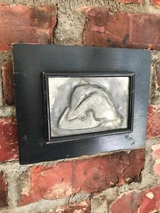 7" Mid Century Block of Wood with Metal Relief Girl w long Hair Black Wood Frame - Picture 1 of 4