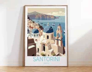 Santorini Greece Travel Poster, Santorini Wall Art, Greece Travel Gifts - Picture 1 of 4