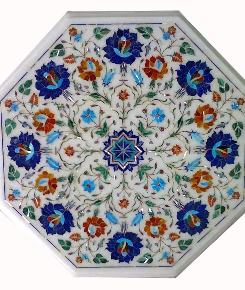 15" Marble Table Top inlay pietra dura inlay marquetry work home garden decor - Image 1 of 1