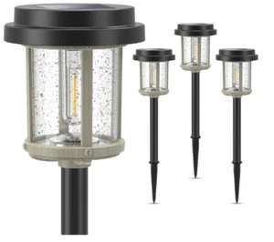 4-Pack Solar Outdoor Lights 15 LM LED Seeded Glass Pathway Light IP65 Warm White - Picture 1 of 7