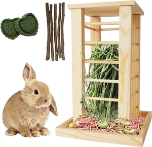 Wooden Rabbit Hay Rack,Bunny Hay Feeder Rabbits Hay Holder Standing Less Waste F - Picture 1 of 6
