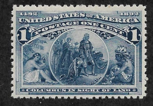 US # 230 (1893) 1c - MNH - FVF - Columbus in Sight of Land - Picture 1 of 2