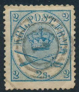 Denmark Scott 11/AFA 11, 2 sk. blue Arms type, F-VF used - Picture 1 of 1