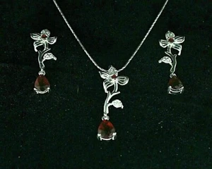 Silver Ruby Earrings Pendant Genuine Natural Mined Gems Solid Sterling - Picture 1 of 24