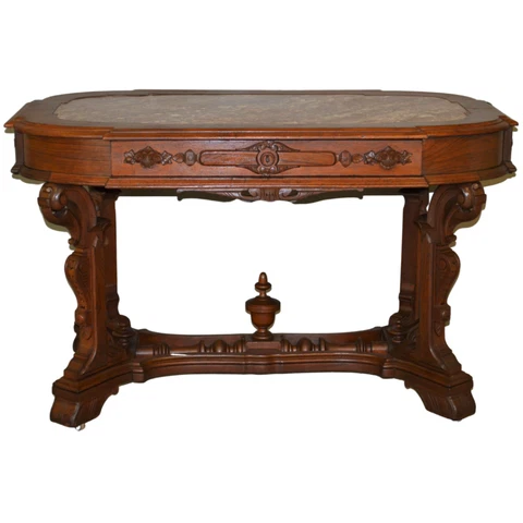 Antique Library Table, Victorian Marble Top Writing Desk #21087 Cover