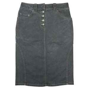Christian Dior by John Galliano Spring 2003 Gray Denim Midi Skirt w/ Pink Stitch - Picture 1 of 5