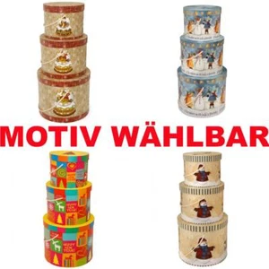WEIHNACHTEN GESCHENKEBOX GESCHENK-BOXEN SET 3-TEILIG RUND CHRISTMAS SCHACHTELN - Bild 1 von 12